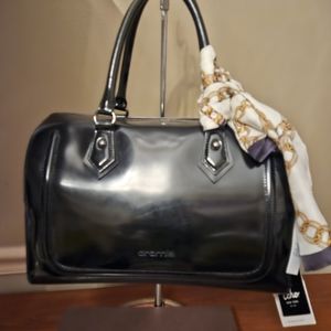 Cromia Black Patent Leather Boston Bag Made in Italy